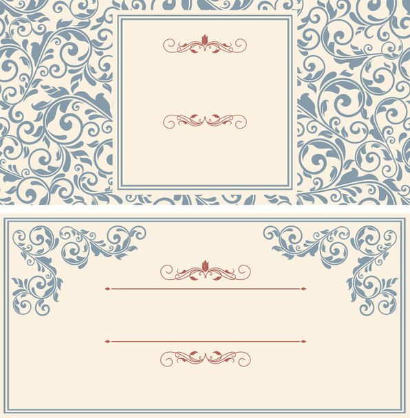 set of antique greeting cards, invitation with victorian ornamen - Вектор,изображение