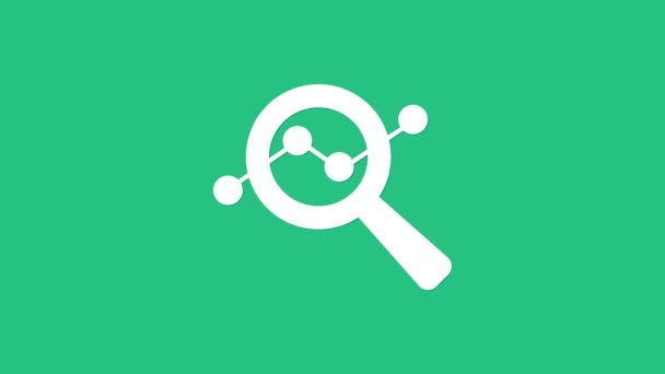 White Magnifying glass and data analysis icon isolated on green background. Search sign. 4K Video motion graphic animation. - Footage, Video