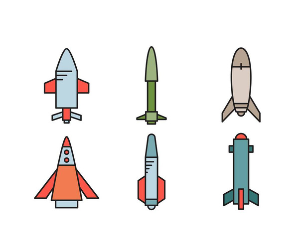 誘導ミサイルとロケットのアイコンセット - ベクター画像