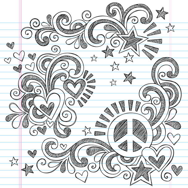 Escuela Incompleta de Paz y Amor Cuaderno Doodles Vector Illustration
 - Vector, Imagen