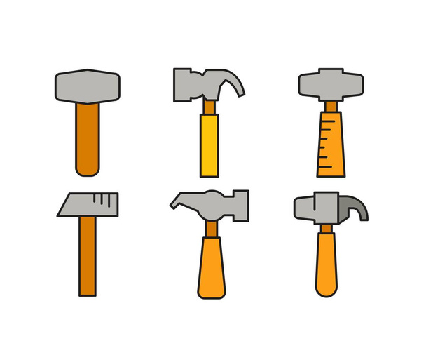 conjunto de iconos de martillo y mazo - Vector, Imagen