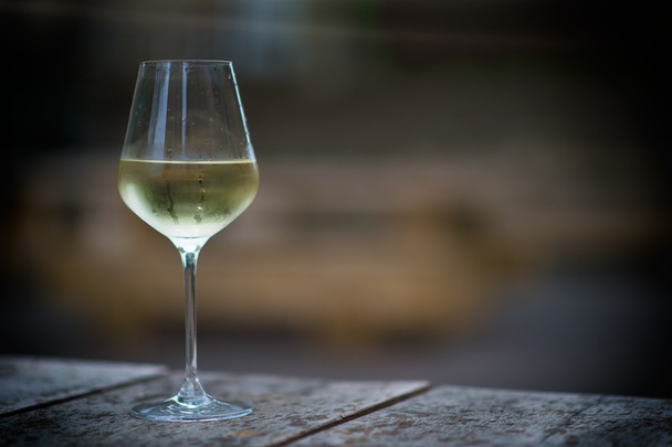 Color image of chilled white wine in a glass , with copy space - Фото, зображення