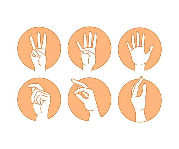 gestos de mão em círculo set line ilustração - Vetor, Imagem