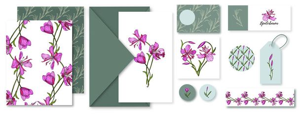 Zielony i różowy wzór karty zaproszenia ślubnego, zestaw papeterii - Zdjęcie, obraz