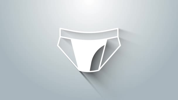 Ikona bílých pánských spodků izolovaná na šedém pozadí. Mužské spodní prádlo. Grafická animace pohybu videa 4K. - Záběry, video
