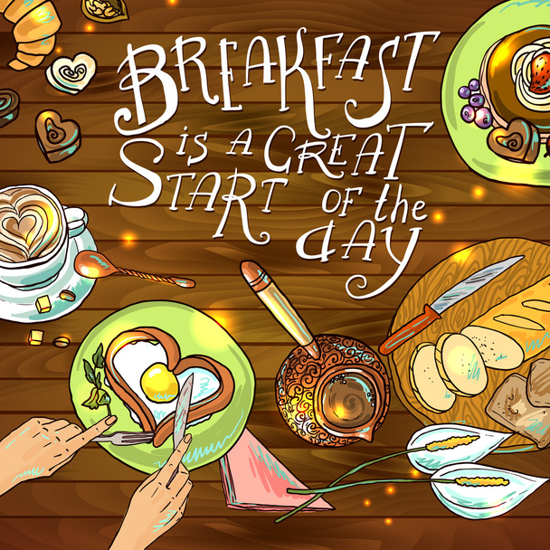 beautiful illustration  breakfast - Vettoriali, immagini