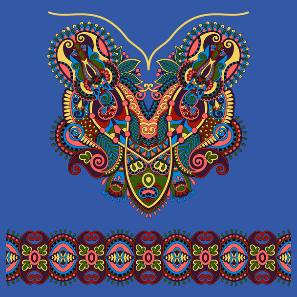 Neckline ornate floral paisley embroidery fashion design - Vector, Imagen