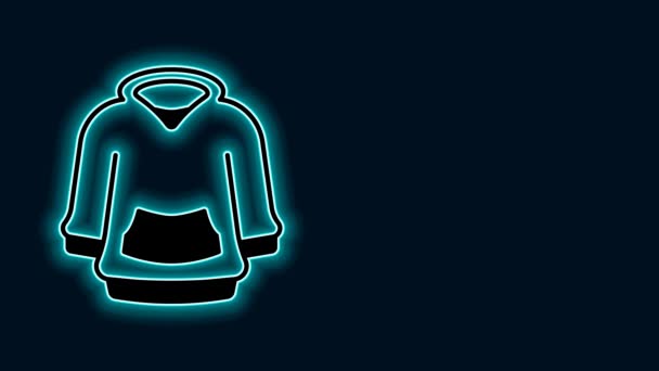 Gloeiende neon lijn Hoodie icoon geïsoleerd op zwarte achtergrond. Een capuchon sweater. 4K Video motion grafische animatie. - Video