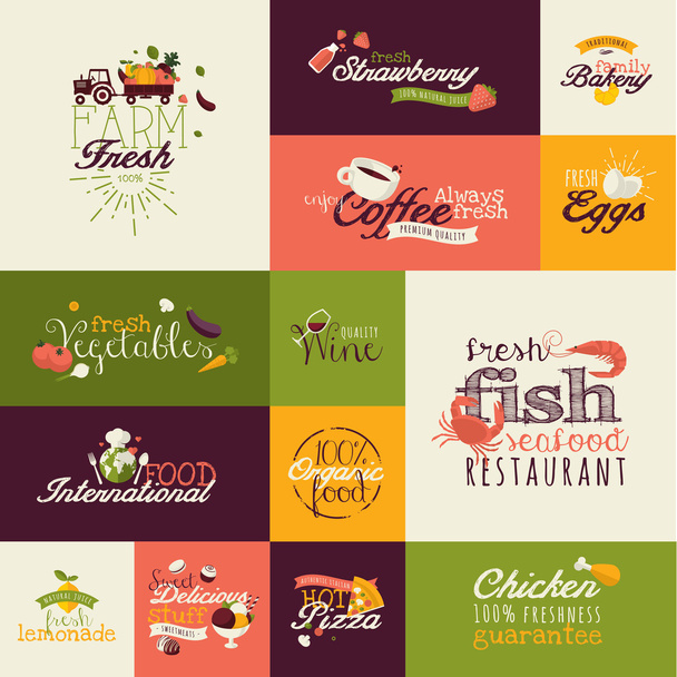 Conjunto de ícones de design plano para alimentos e bebidas
 - Vetor, Imagem