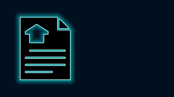 Glowing neon line House contract icon isolated on black background. Contract creation service, document formation, application form composition. 4K Video motion graphic animation. - Footage, Video