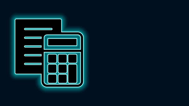 Világító neon vonal Kalkulátor ikon elszigetelt fekete háttér. Könyvelési szimbólum. Üzleti számítások matematika oktatás és pénzügy. 4K Videó mozgás grafikus animáció. - Felvétel, videó