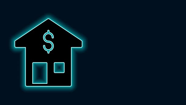 Brilhando neon line House com ícone símbolo dólar isolado no fundo preto. Casa e dinheiro. Conceito imobiliário. Animação gráfica em movimento de vídeo 4K. - Filmagem, Vídeo