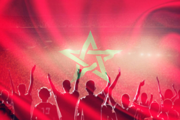 kibice piłki nożnej i flaga Maroka - Zdjęcie, obraz