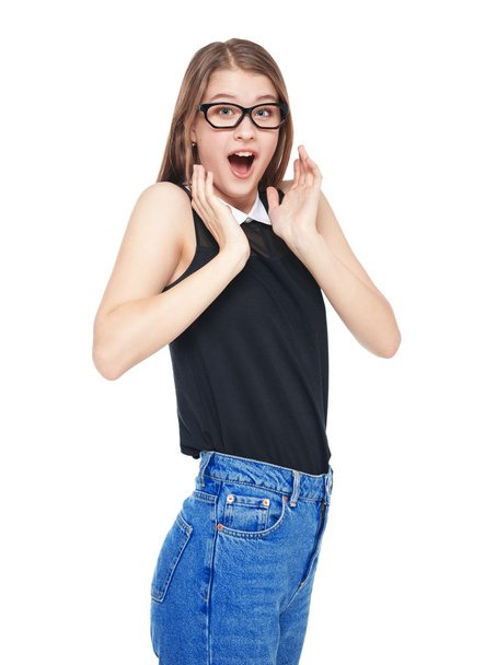 Surprised young teenager girl with isolated  - Photo, image