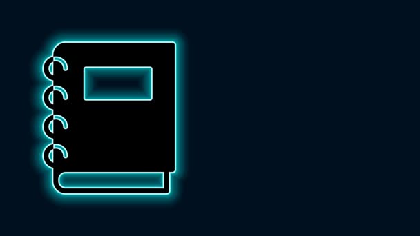 Glowing neon line Notebook icon isolated on black background. Spiral notepad icon. School notebook. Writing pad. Diary for school. 4K Video motion graphic animation. - Footage, Video