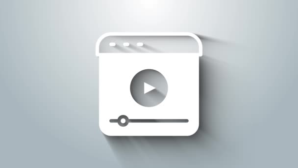 Icona di riproduzione di videogame online live streaming bianco isolato su sfondo grigio. Animazione grafica 4K Video motion. - Filmati, video