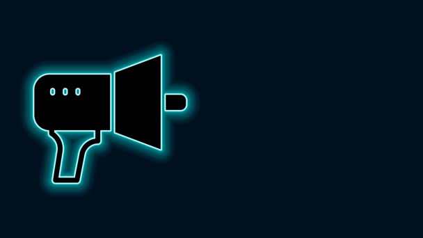 Leuchtendes Neonzeilen-Megafon-Symbol isoliert auf schwarzem Hintergrund. Lautsprecherzeichen. 4K Video Motion Grafik Animation. - Filmmaterial, Video