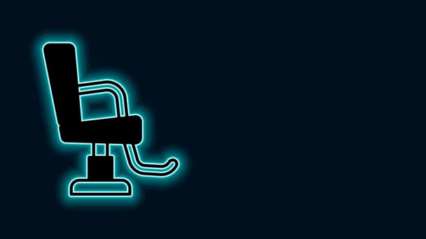 Gloeiende neon lijn Barbershop stoel pictogram geïsoleerd op zwarte achtergrond. Barber fauteuil teken. 4K Video motion grafische animatie. - Video