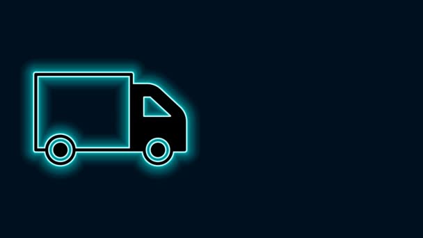 Žhnoucí neonová linka Dodávka nákladní vůz ikona izolované na černém pozadí. Grafická animace pohybu videa 4K. - Záběry, video