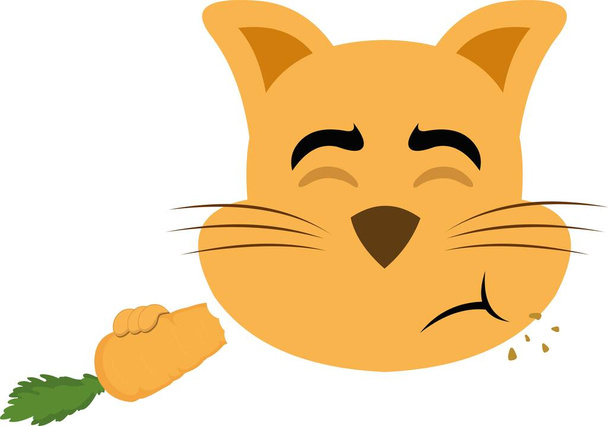 διανυσματική απεικόνιση του προσώπου μιας γάτας κινουμένων σχεδίων τρώει καρότο - Διάνυσμα, εικόνα