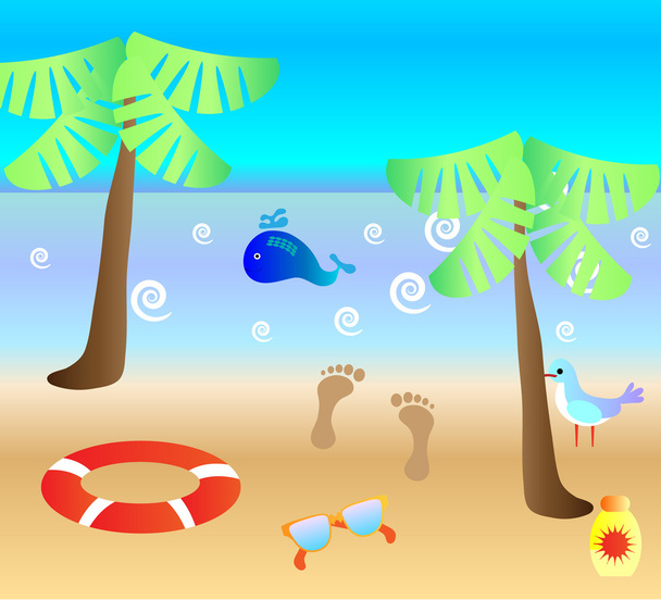 カラフルな夏の背景、ビーチと海のカード - ベクター画像