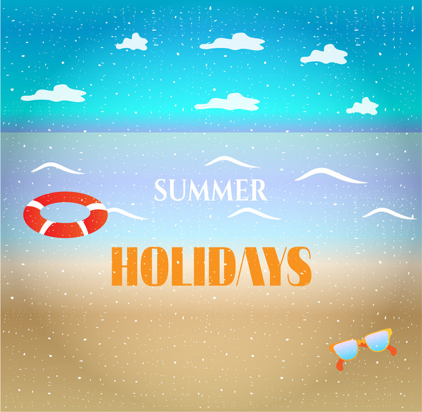 Πολύχρωμο καλοκαίρι φόντο, κάρτα με παραλία, θάλασσα, κείμενο καλοκαιρινές διακοπές - Διάνυσμα, εικόνα