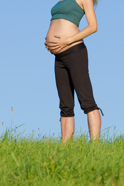 kobieta w ciąży na łące - Zdjęcie, obraz