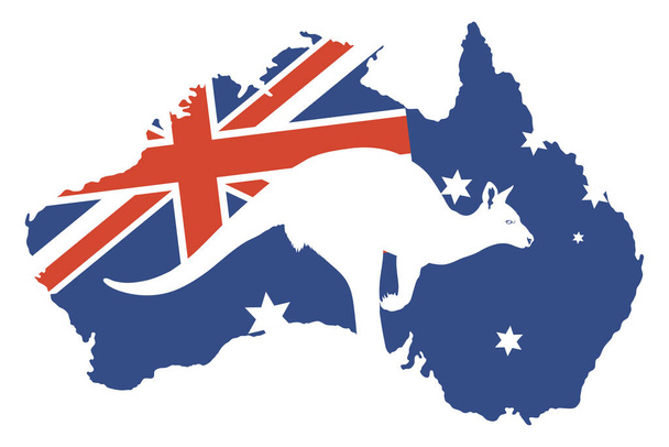bandera australiana en el icono del mapa - Vector, imagen