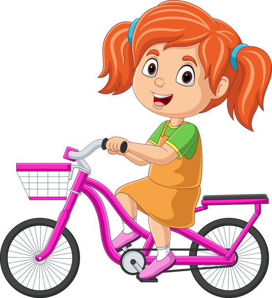 Векторная иллюстрация милой маленькой девочки на велосипеде - Вектор,изображение