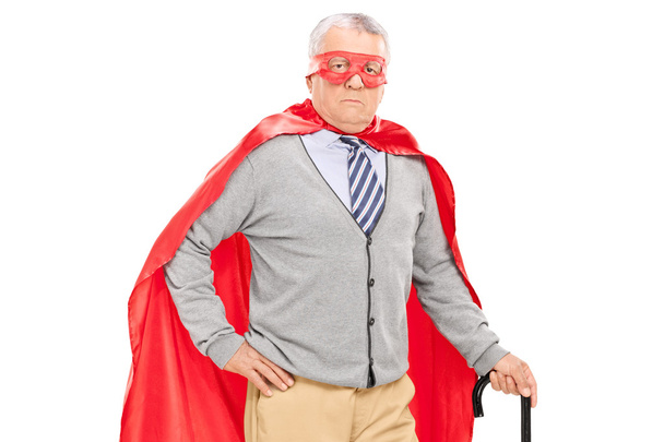 Senior superhero with a cane - Фото, зображення