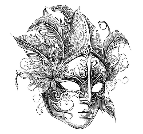 Καρναβάλι μάσκα ρετρό ζωγραφισμένο στο χέρι σκίτσο Διάνυσμα - Διάνυσμα, εικόνα