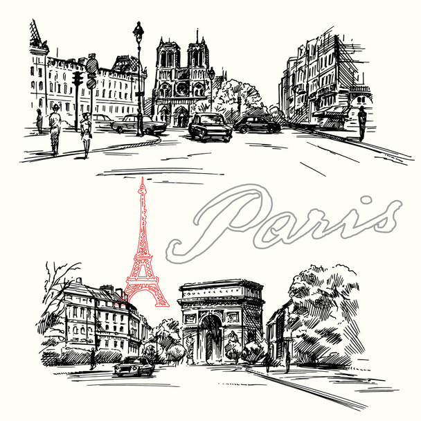 Párizs - kézzel rajzolt beállítása - Vektor, kép