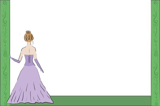 Dívka v večerní plesové šaty, pozadí a rám - Vektor, obrázek