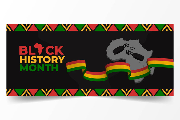 Black history month horizontal banner with broken handcuffs ribbon and africa map illustration design - Vector, Image