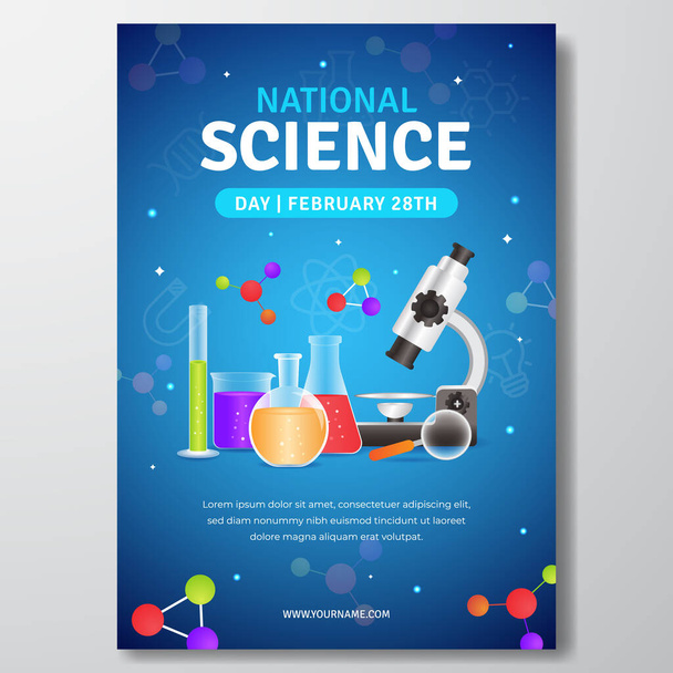 Nationaler Wissenschaftstag am 28. Februar Plakatgestaltung mit Laborgeräten illustrieren - Vektor, Bild
