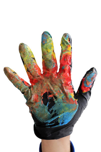 Colorful gloves. Paint mixing process - Photo, Image