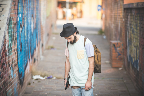 Hipster modern man posing on the street - Photo, Image
