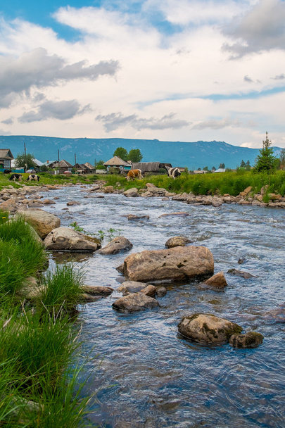 The river in the Ural village of Tyulyuk. - Φωτογραφία, εικόνα