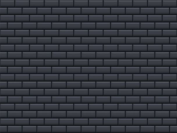 Черная глянцевая кирпичная стена с керамической прямоугольной плиткой рисунок горизонтального фона. Интерьер дома, ванная комната и кухонная текстура стен. Векторный элегантный темно-блестящий кирпичный фон - Вектор,изображение