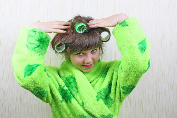 Girl with rollers hair - Foto, imagen