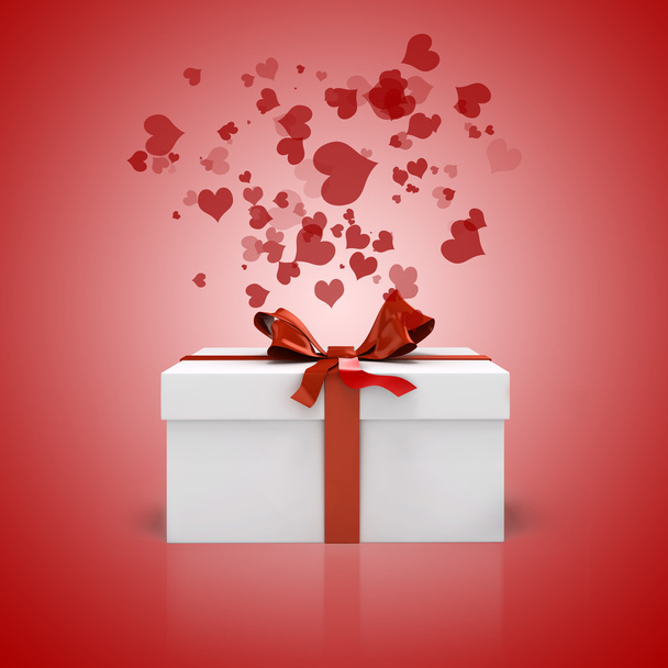 3d heart shape  box and bow on white background - Foto, Imagen