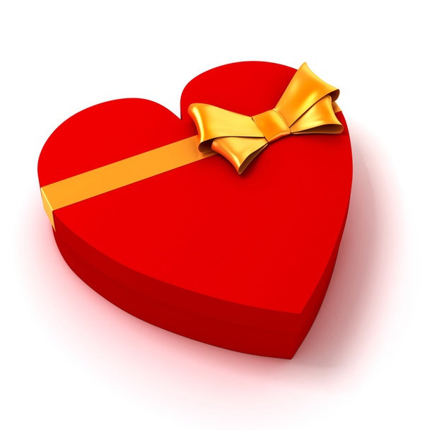 3d heart shape  box and bow on white background - Foto, Imagen