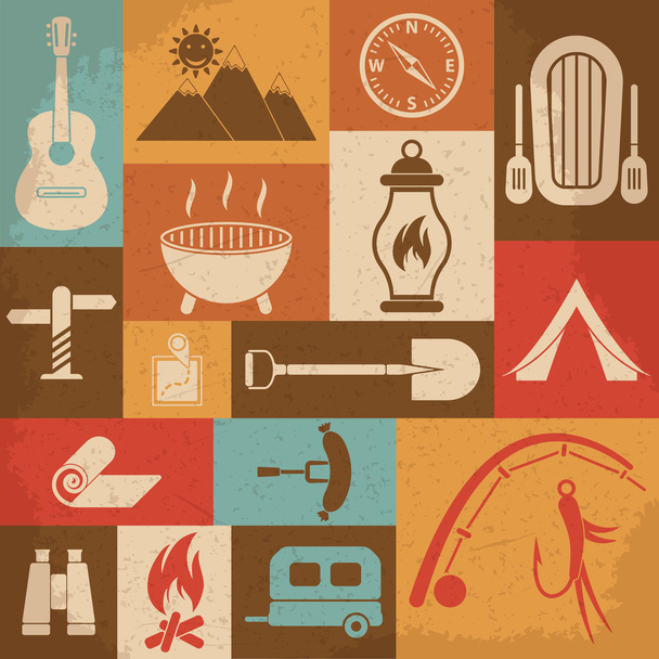 Retro camping icons set. Vector icons - Vector, Image