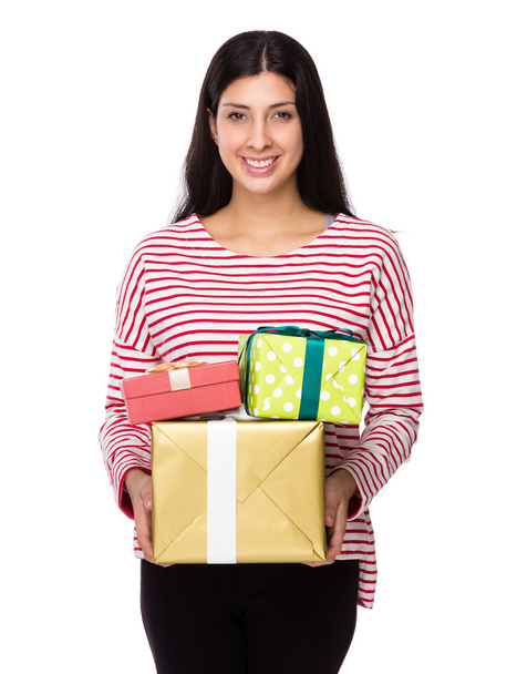 Woman with present boxes - Zdjęcie, obraz