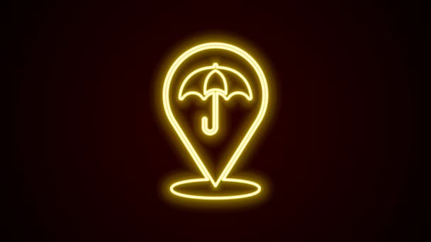 Leuchtende Neon-Linie Regenschirm-Symbol isoliert auf schwarzem Hintergrund. Versicherungskonzept. Wasserdichtes Symbol. Schutz, Sicherheit, Sicherheitskonzept. 4K Video Motion Grafik Animation. - Filmmaterial, Video