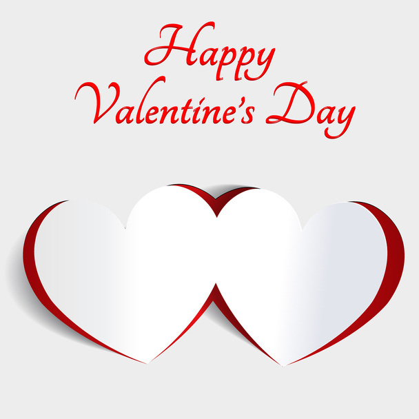 Valentines Day - Two Red Heart Paper Sticker - vector illustrati - Wektor, obraz