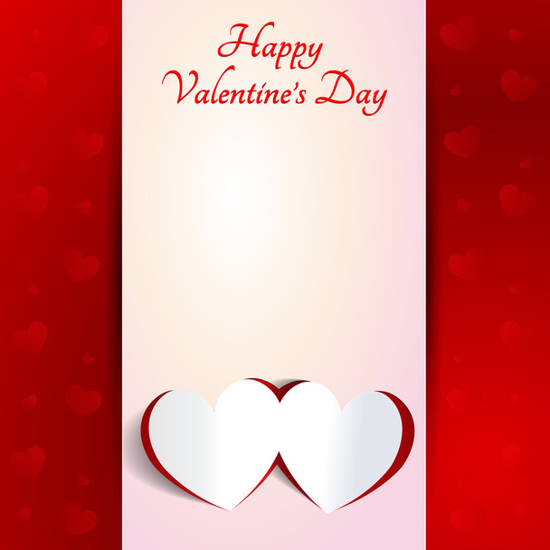 Valentines Day - Two Red Heart Paper Sticker With Shadow on red  - Vecteur, image