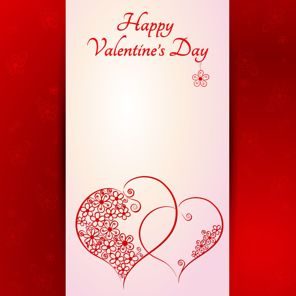 Valentines Day - Two Red Heart on red background - vector illust - Διάνυσμα, εικόνα
