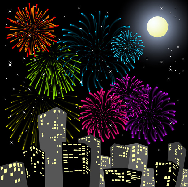 Fireworks in the centre of the city - Vector, Image