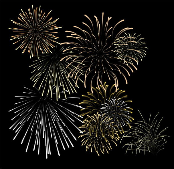 Set di fuochi d'artificio d'argento e d'oro
 - Vettoriali, immagini